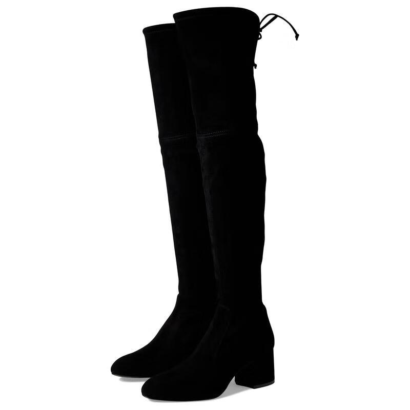 斯图尔特·韦茨曼（Stuart Weitzman）女靴子Flareland 新款复古绒面百搭休闲高筒过膝女士长靴机车靴 Black 9.5;B