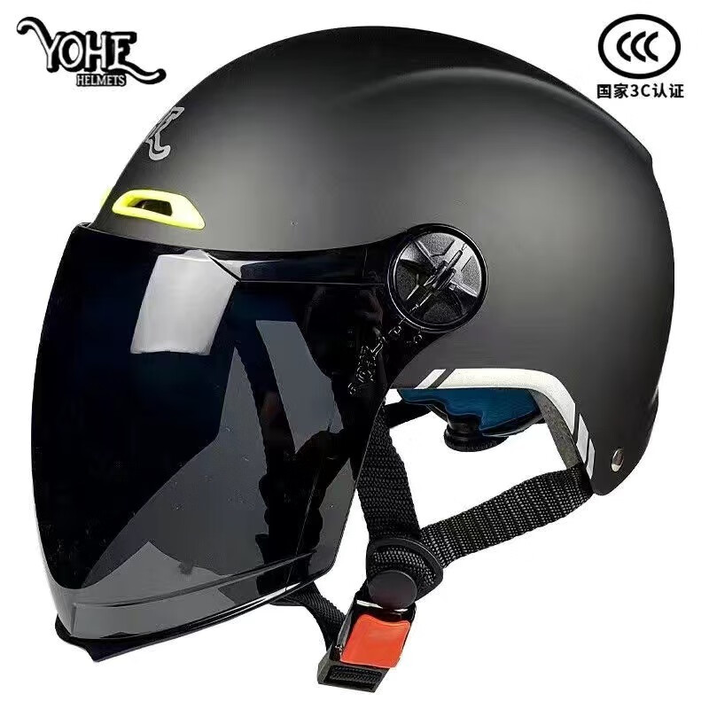 yohe 永恒3c认证摩托车头盔助力车电动车四季头盔男女选配护耳 黑色配