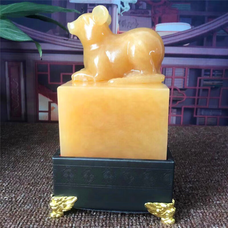 鼠玉玺印章摆件桌面中式客厅办公室商务礼品装饰 黄玉6*6吉祥物玉玺