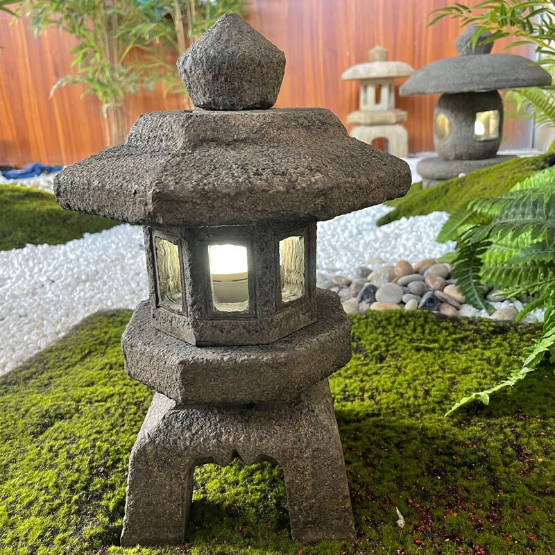 御舵太阳能石灯笼青石仿古做旧石灯宫灯庭院灯草坪灯日式庭院装饰摆件