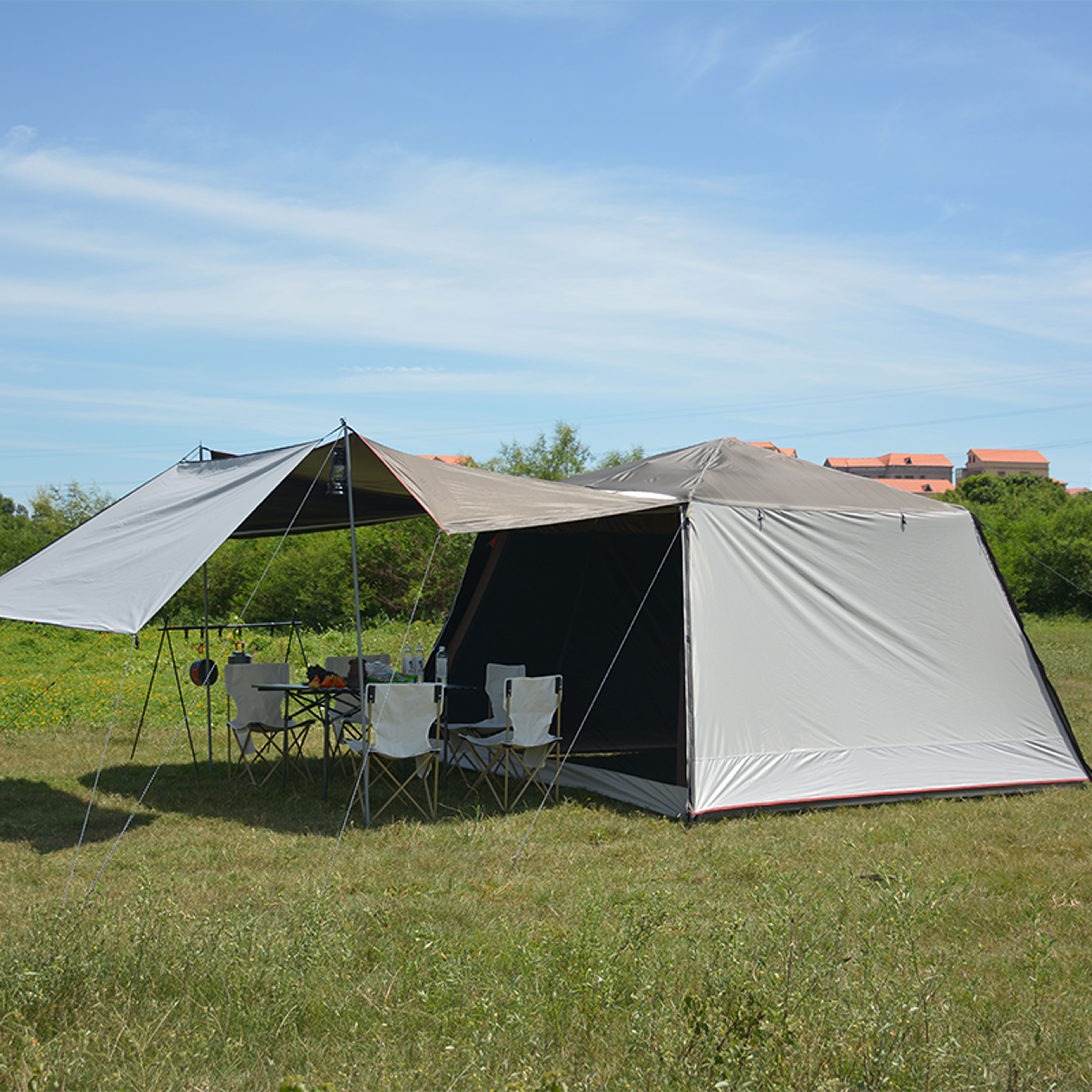 铭汇通烧烤帐篷蚊帐户外天幕帐篷自动铝杆露营雨银胶晒沙滩蚊帐黑胶