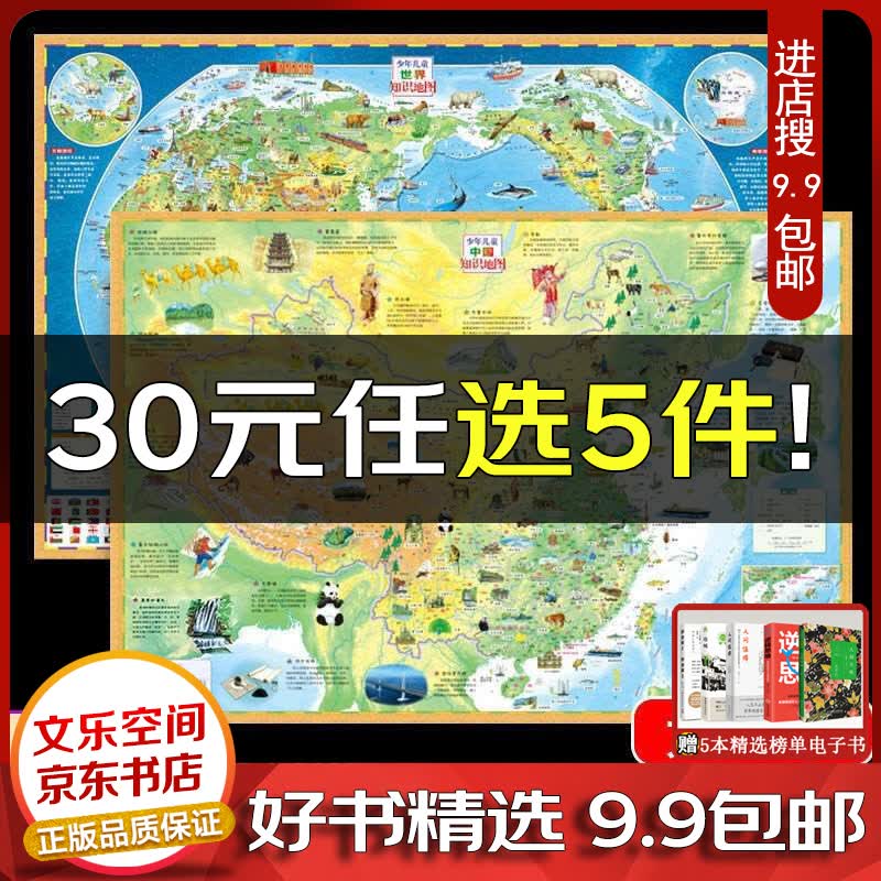中国地图+世界地图 儿童地理百科知识 大尺寸地图 了解中国地理【云仓9.9包邮】