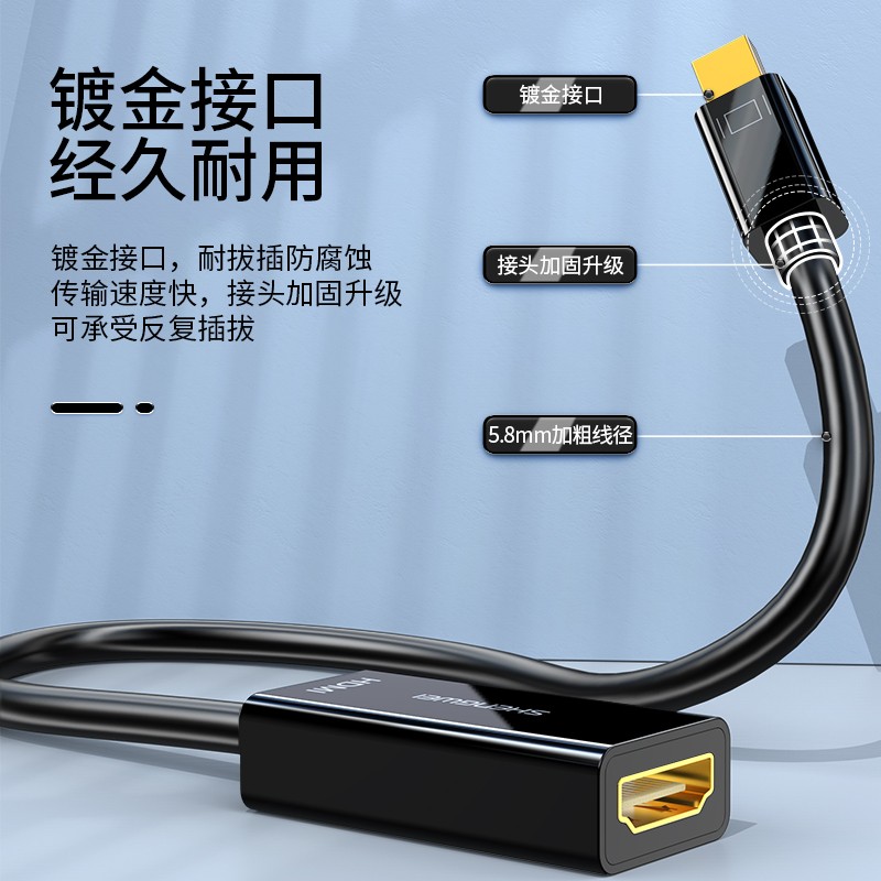 胜为（shengwei）Mini DP转HDMI转换器 高清雷电接口转接头 接显示器投影仪1080P 迷你DP扩展坞黑 MN-1080