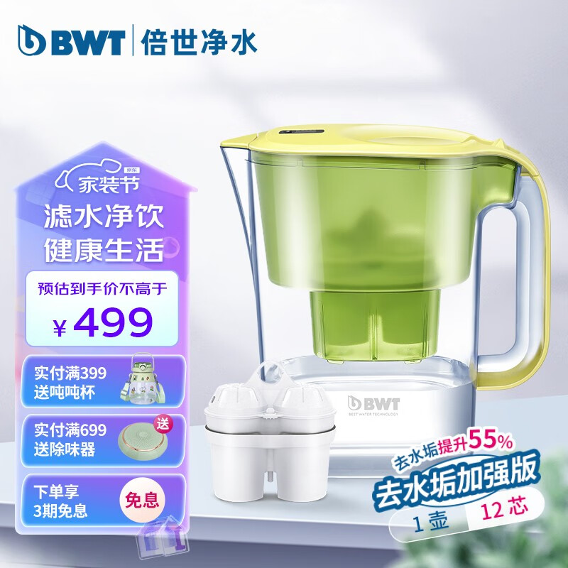 倍世（BWT）净水壶滤水壶净水器家用 欧洲进口去水垢滤芯 益家4.2L大容量厨房客厅通用 1壶12芯