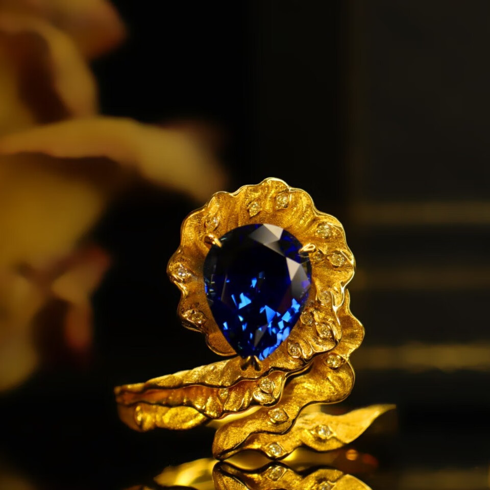 杰睦培育宝石18k黄金皇家蓝戒指配培育钻石主石2.