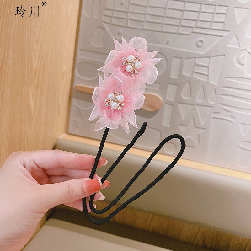 儿童盘发器小女孩超仙蕾丝花朵头饰丸子头神器女童发饰珍珠盘发杆