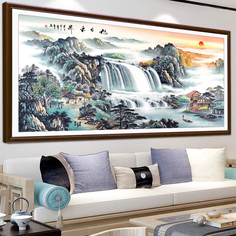 kecss滿鉆旭日東升十字繡2025新款客廳山水畫風(fēng)景流水生財鉆石畫鉆石繡 滿鉆150*60厘米帶工具