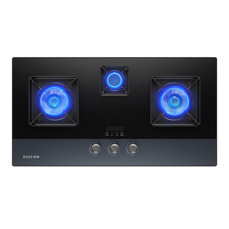 百得（BEST）華帝出品嵌入式燃?xì)庠钊?家用三眼灶具 5.2KW大火力一級(jí)能效 鋼化玻璃臺(tái)式全進(jìn)風(fēng)定時(shí)煤氣灶QE83 管道天然氣 5.2KW