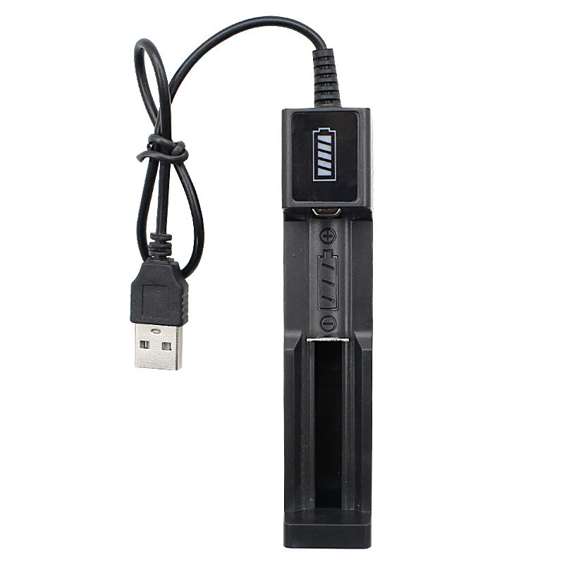 spriggan多用途USB单槽充电器18650锂电池18640充电器通用手电筒智能快充 黑色