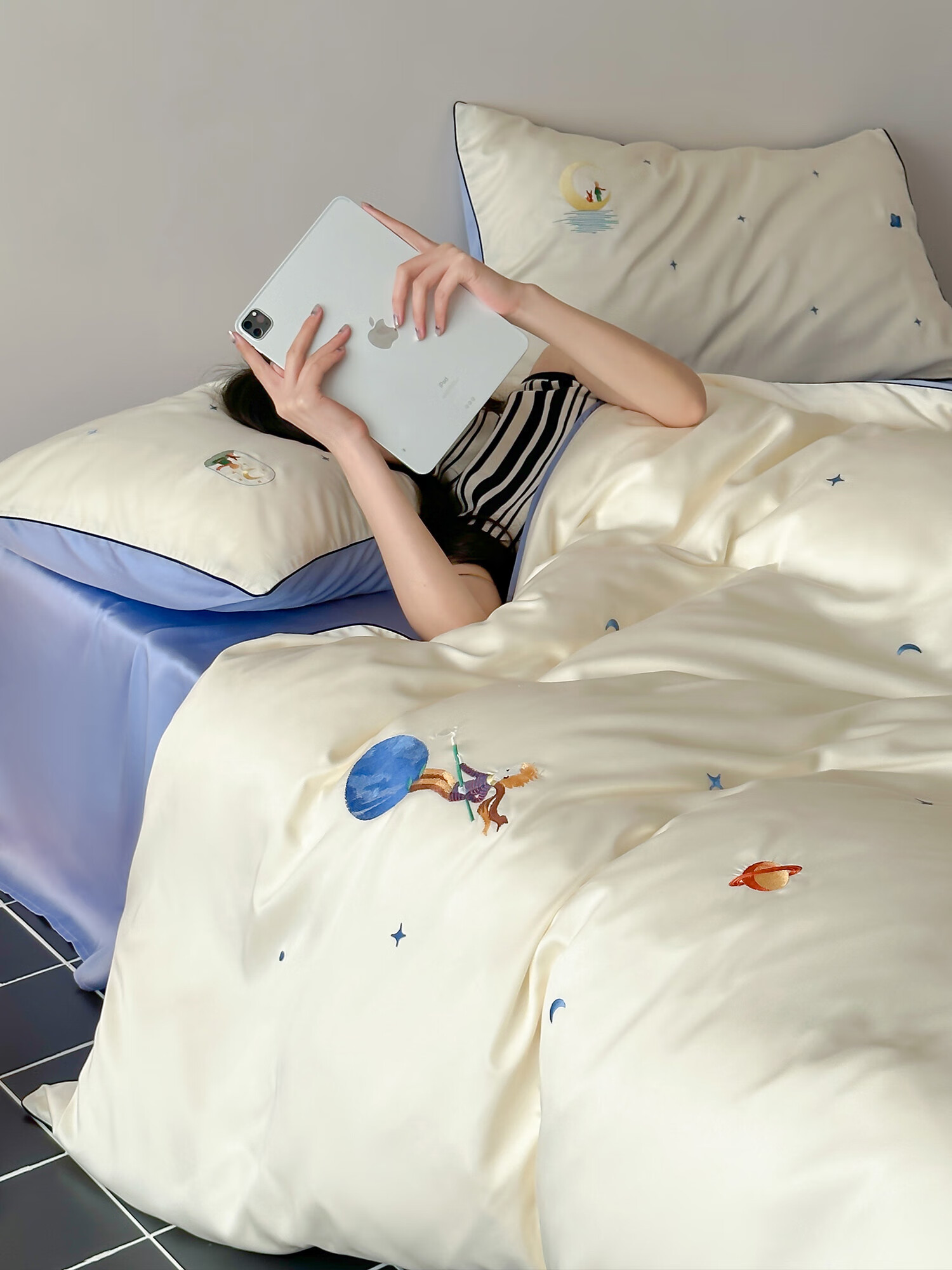 卡通小王子60支兰精天丝床上四件套刺绣夏季凉感冰丝床单被套床品 60