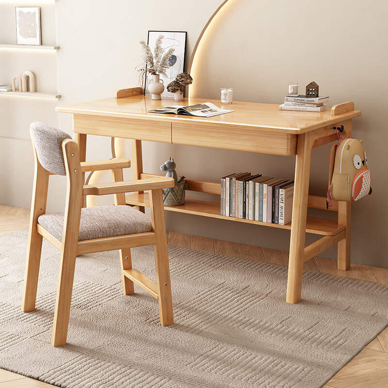 慕欧小镇北欧全实木书桌椅子家用简约靠背学习家用办公多用途办公书桌原木色单桌 0.8m*0.6m*0.75m