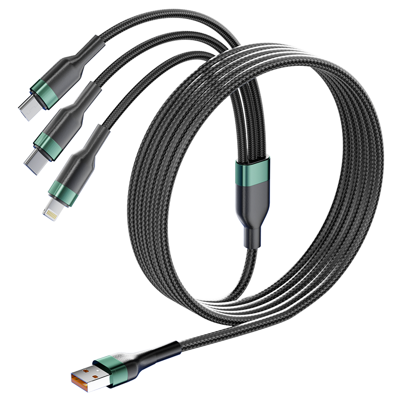 OKSJ【1.5米】充電線三合一數(shù)據(jù)線快充6A/66W/100W充電器線一拖三 適用于華為蘋果安卓type-c手機(jī)車載