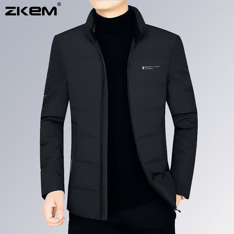 ZKEM奢侈高端品牌男装羽绒服男士轻薄冬季休闲商务高端保暖外套 黑色 M 建议体重98-115斤