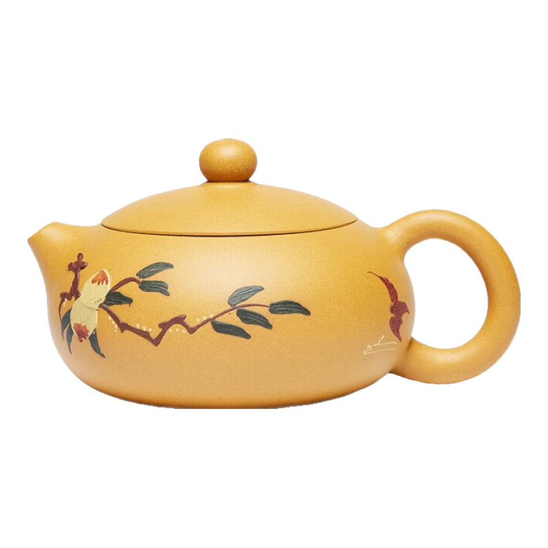 尊壺宜興紫砂壺西施壺手工茶具泡茶壺泥繪段泥禮盒裝泡茶器 泥繪壽桃扁乳 黃金段 230ml