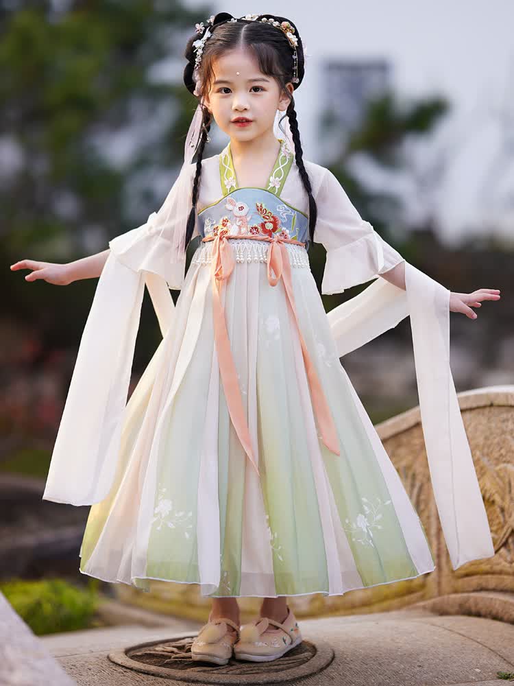同款汉服女童夏季襦裙短袖2022新款古装中国风超仙连衣裙儿童古风唐装