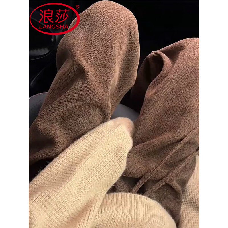 浪莎毛呢阔腿裤子女新品高腰直筒裤宽松显瘦美拉德长裤休闲家居裤