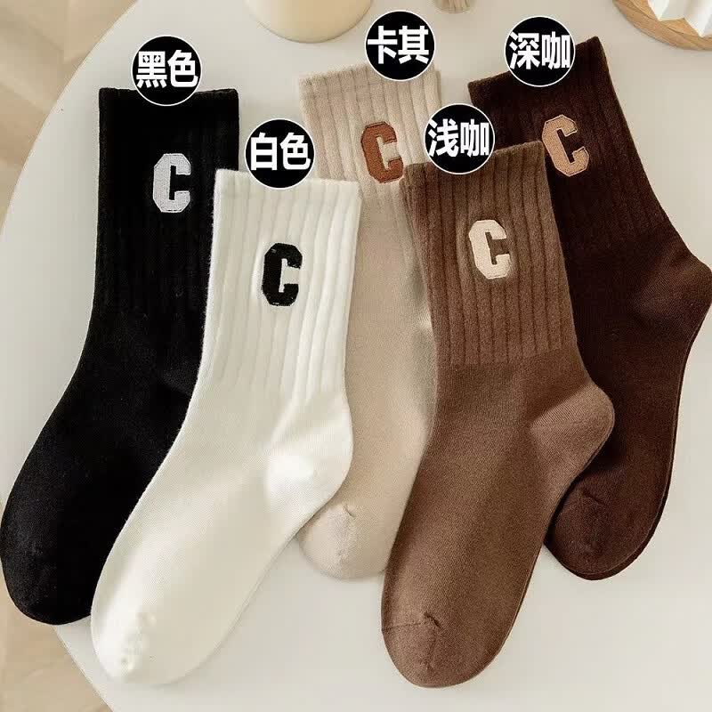 C中筒袜子女中筒秋冬季新款ins潮高颜值校园风字母百搭运动袜AA C中筒百搭运动袜混搭 5双使用感如何?