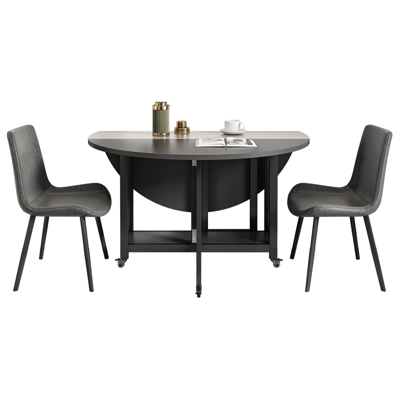 兰尼森 北欧简约家用小户型餐桌椅组合 现代多功能伸缩折叠餐桌可变圆桌 多功能餐桌+皮餐椅*4