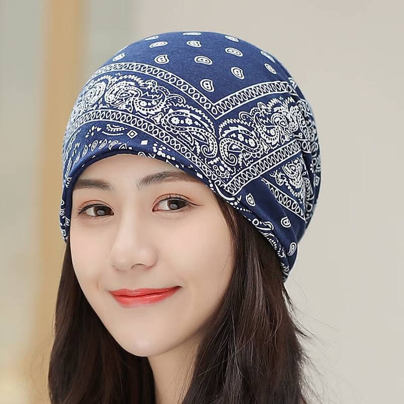 化疗后女帽子薄款睡觉带帽子女睡觉专用帽春秋薄棉月子帽光头戴的帽子
