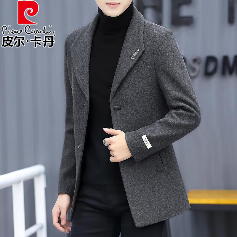 秋冬季羊毛呢子外套男加厚西装韩版潮流男士短款风衣成熟稳重大衣针织