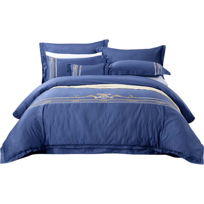 富安娜60S贡缎全棉四件套 高支高密素绣纯棉 床品套件双人加大230*229cm