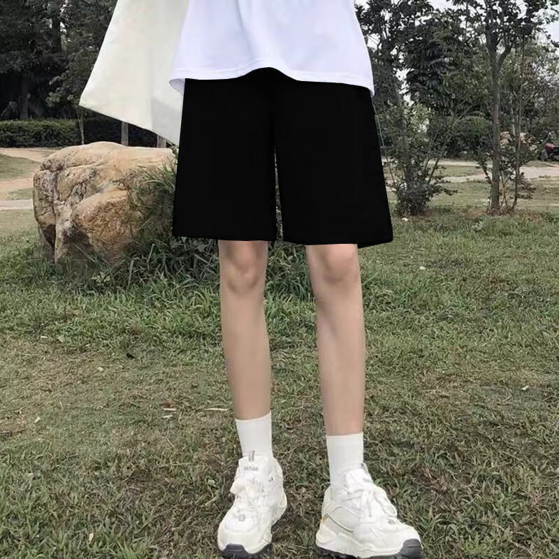 女生跑步运动短裤黑色五分休闲女学生韩版宽松显瘦百搭外穿高腰阔腿女