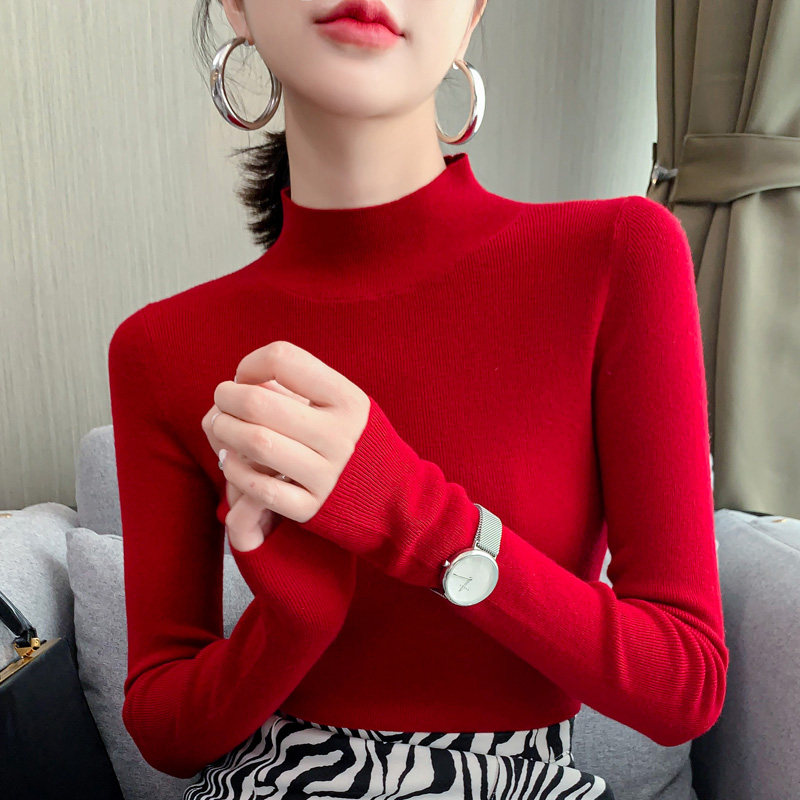 毛衣女纯羊毛衫新款长袖纯色修身显瘦内搭针织打底绒衫品牌女装 中国