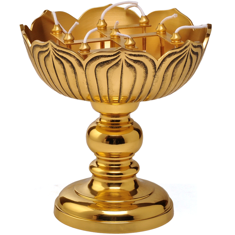 莲花油灯寺庙佛堂家用灯架长明灯用品客厅玄关摆放 9寸万字莲花油灯