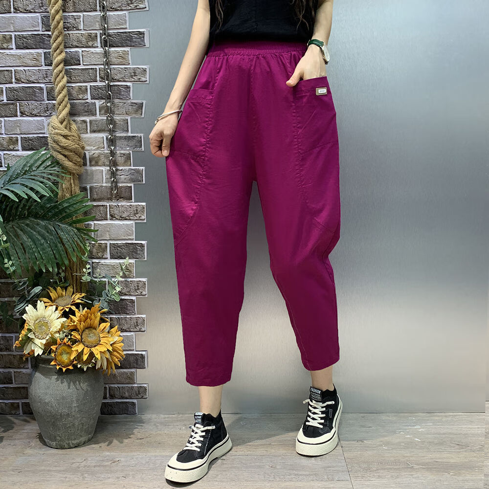 勒足夏天穿的九分裤女粗腿宽松显瘦9分休闲裤中老年女夏季薄款纯棉休