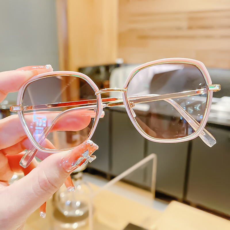 okkdey儿童太阳镜 眼镜个性多边形外出时尚潮墨镜女童简约眼镜框 淡