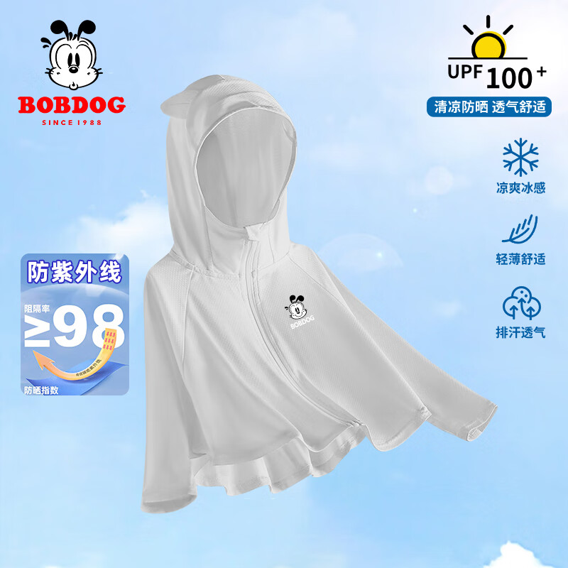 巴布豆宝宝防晒衣男童夏季凉感儿童冰丝防紫外线婴幼儿皮肤衣小动物童装 灰 瞪眼巴布xS 80