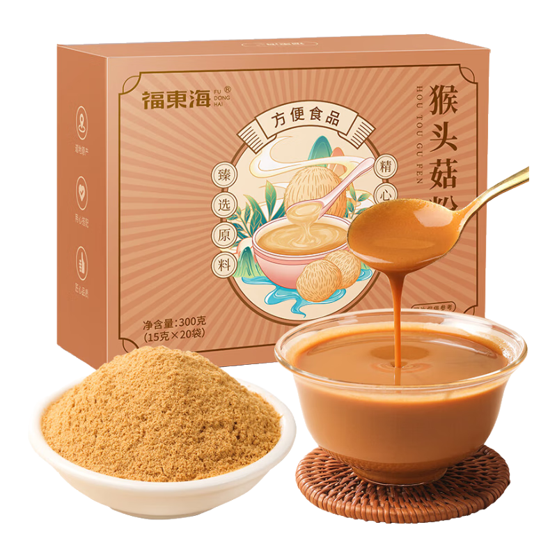 福東海 猴頭菇粉300g【20袋】添加益生元 養(yǎng)胃即沖飲營養(yǎng)早餐代餐粉脾胃
