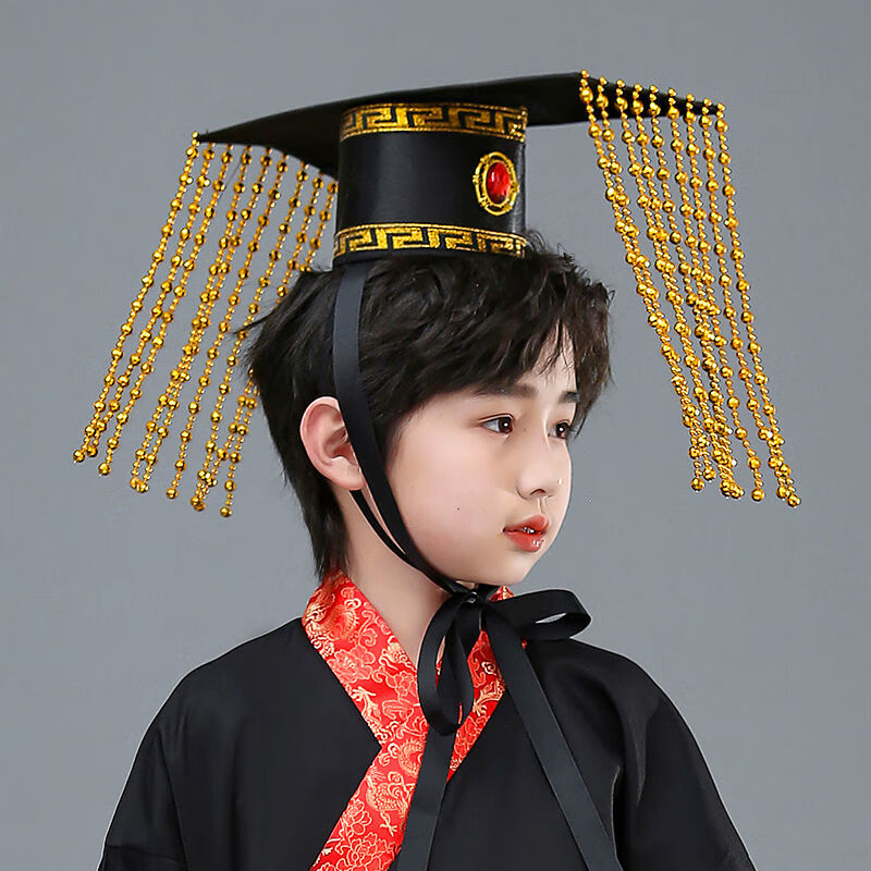 霧綃皇帝帽子道具漢朝唐龍帽漢代大漢天子帽古裝諸葛亮孔明扇曹操佩劍 帝王珠簾帽子 均碼