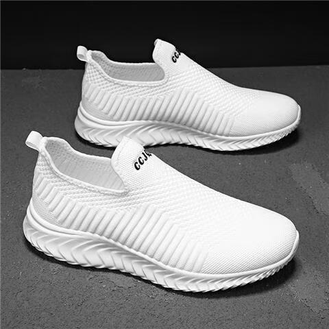 奔瑜免系鞋带无鞋带不系鞋带的运动鞋男全黑色懒人鞋男款不系鞋带的运