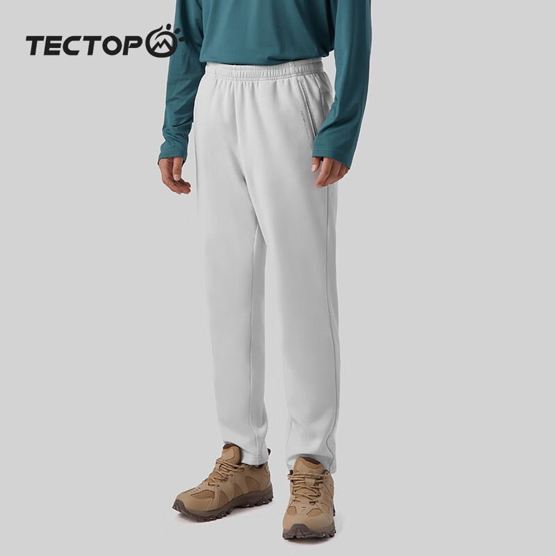 探拓（TECTOP）户外抓绒裤男女情侣款软壳裤秋冬季加厚防风休闲长裤保暖裤子 男款银灰色 XL