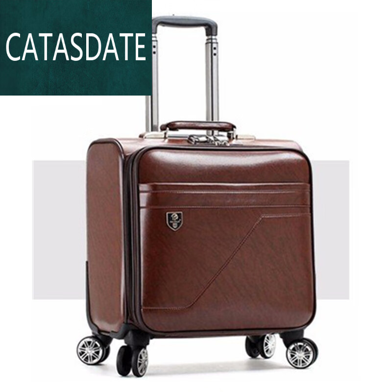 靠森（Kaooseen）男士商务拉杆箱子牛皮登机箱旅游旅行箱软箱女士皮箱包行李箱的 咖啡色18英寸