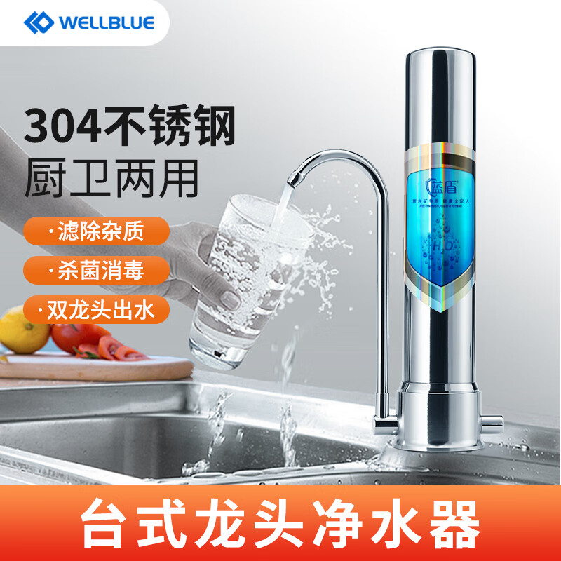 蓝盾蓝盾净水器家用直饮纯软水机厨房自来水龙头过滤器全屋反冲洗台式滤芯套装超滤桌面不插208不锈钢 208不锈钢净水器【除菌除氯 】