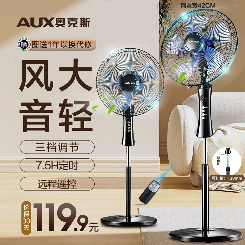 奥克斯（AUX）电风扇落地扇家用风扇五叶七叶摇头定时遥控立式风扇 宿舍节能省电办公室大风量客厅座地扇 3档带定时遥控款-线长1.5米使用感如何?