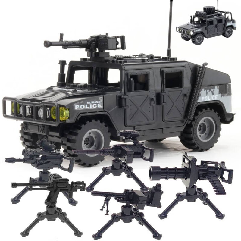兼容乐高悍马车重装特警吉普猛士装甲车装备拼装人仔军事积木玩具 黑
