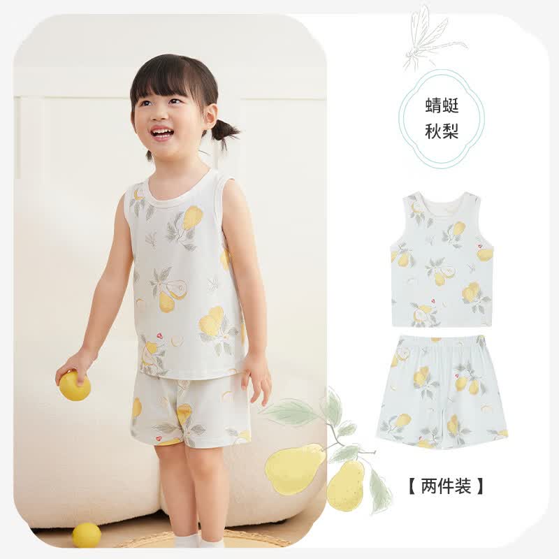 ibaby×outlast太空科技恒温儿童背心套装男女宝无袖短裤两件套 蜻蜓秋梨 140