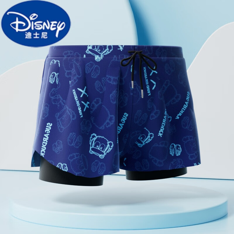 迪士尼(disney)儿童泳裤男童专业双层泳裤中大童泳衣防尴尬速干透气