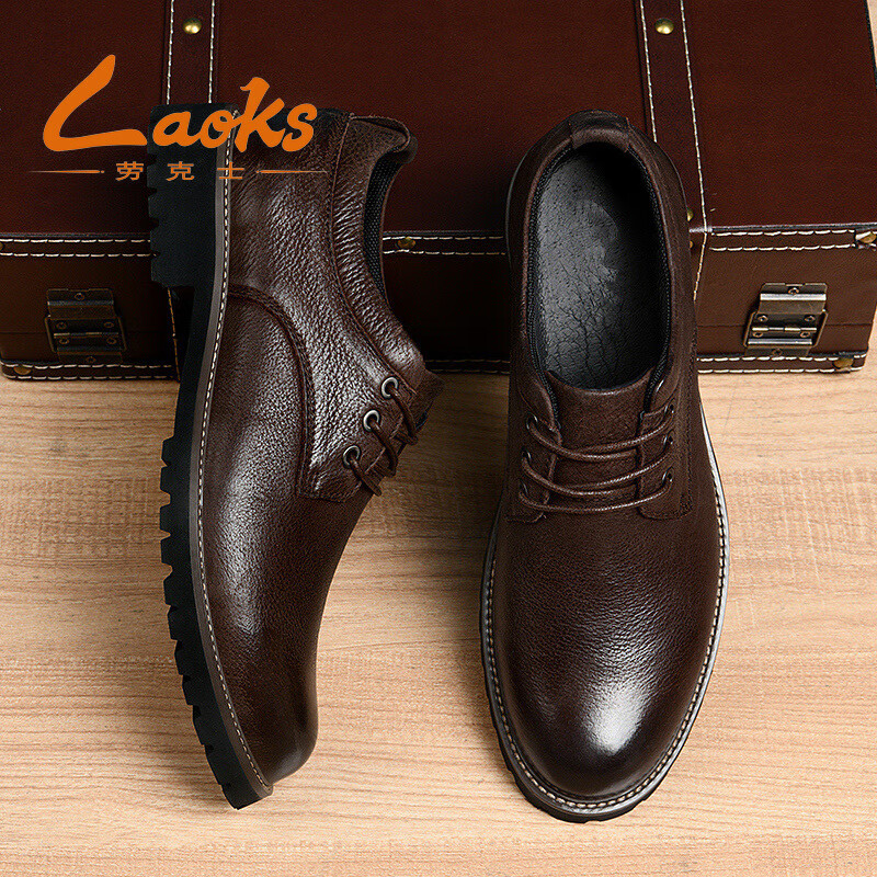 劳克士春夏新款男士商务休闲皮鞋真皮黑色办公男鞋软底防滑正装鞋