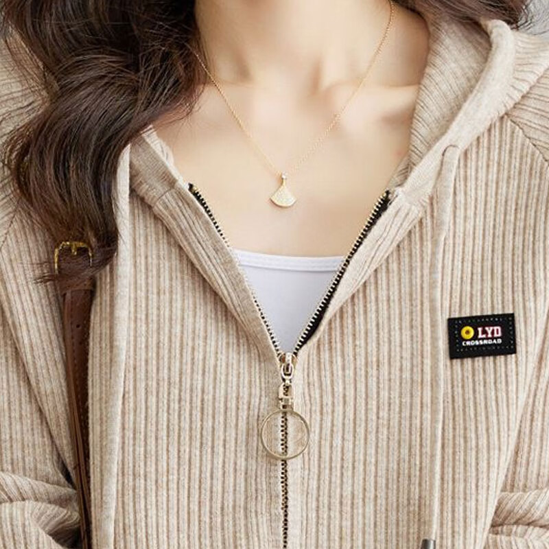 子牧棉麻2024秋冬装 女韩版连帽针织衫外套洋气拉链外搭开衫上衣5241 米杏色 均码(建议95-140斤)