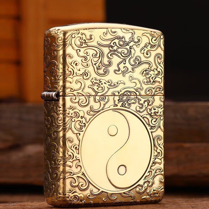 zippo edge美国进口防风煤油打火机之宝 黄铜五面精雕祥云太极