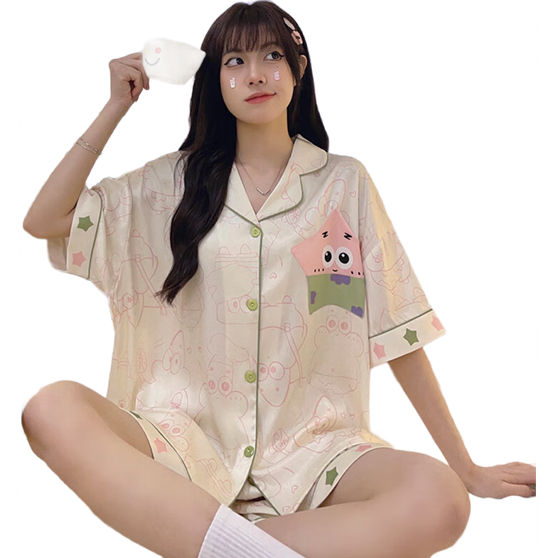 浪莎冰丝睡衣女凉感透气短袖短裤高品质开衫薄款网红风家居服套装