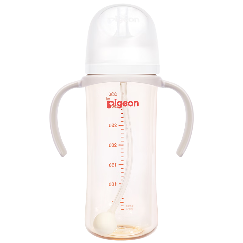 贝亲（Pigeon）自然离乳 PPSU重力球吸管双把手奶瓶 330mL 12月+ AA253 173.25元