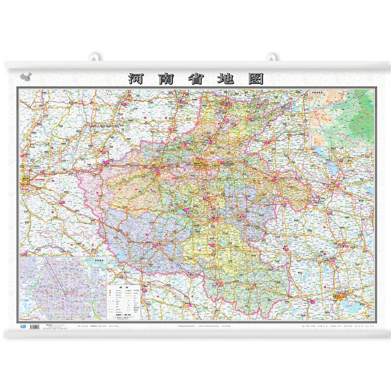河南省地图挂图带杆约1.1米*0.8米覆膜挂杆贴墙用图家用办公商务会议