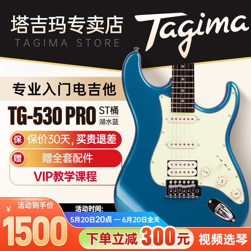 Tagima电吉他 塔吉玛TG单摇ST桶成人男女入门初学电吉他 TG-530pro单单双 （LB湖水蓝）
