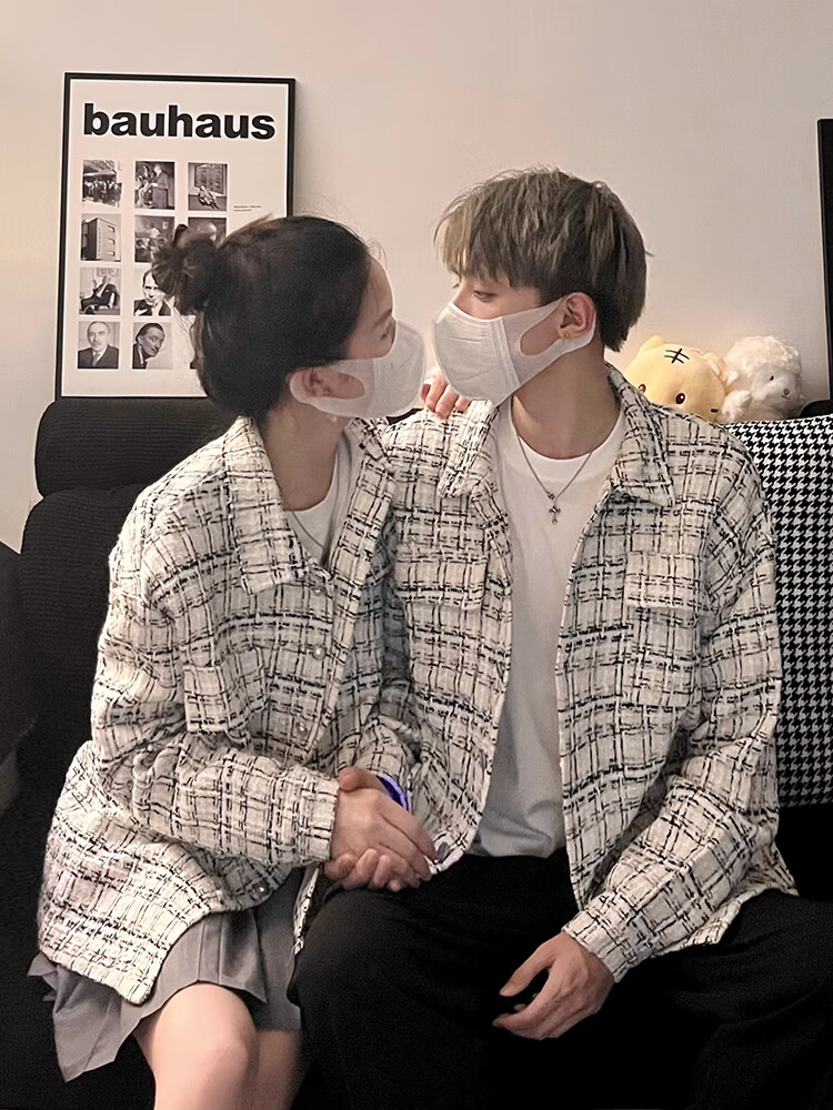 nfan)小香风情侣装外套宽松百搭bf风小众日韩版格子夹克春秋男女roora