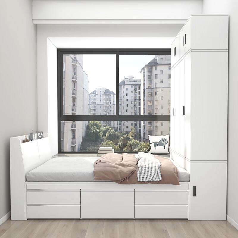 平子集小户型次卧榻榻米床衣柜储物柜一体组合多功能床enf级免漆板